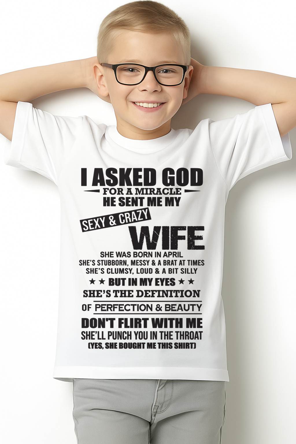 04, APRIL, SHE’S THE DEFINITION OF PERFECTION & BEAUTY – GIFT T SHIRT FROM WIFE FOR HUSBAND – SNOW MALE04 (SKU26T-01214-04)