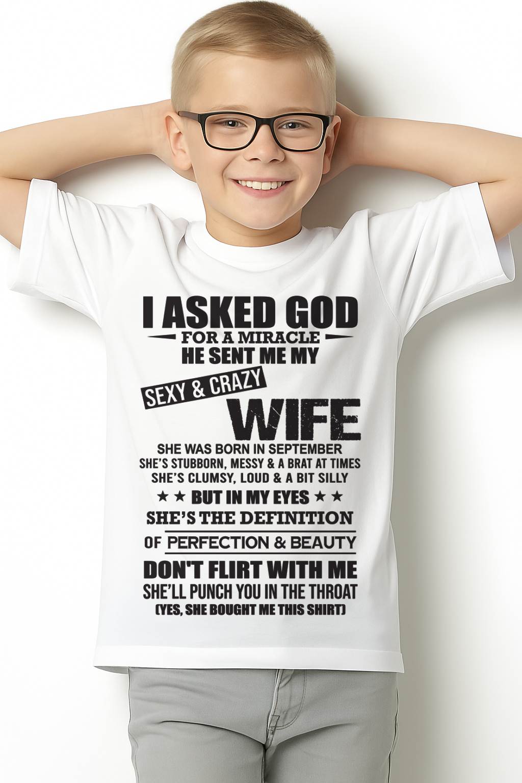 09, SEPTEMBER, SHE’S THE DEFINITION OF PERFECTION & BEAUTY – GIFT T SHIRT FROM WIFE FOR HUSBAND – SNOW MALE09 (SKU26T-01214-09)