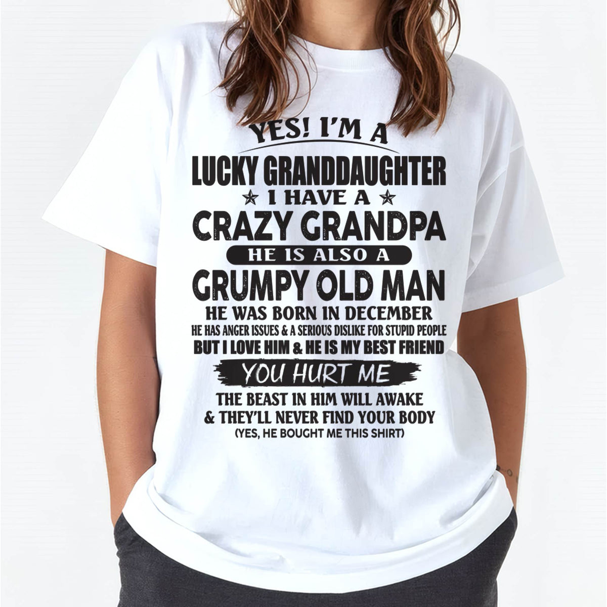 DECEMBER - LUCKY GRANDDAUGHTER OF CRAZY GRANDPA - PERFECT GIFT FOR YOUR GRANDDAUGHTER FROM GRANDPA - SNOW12 (SKU10-150-12)