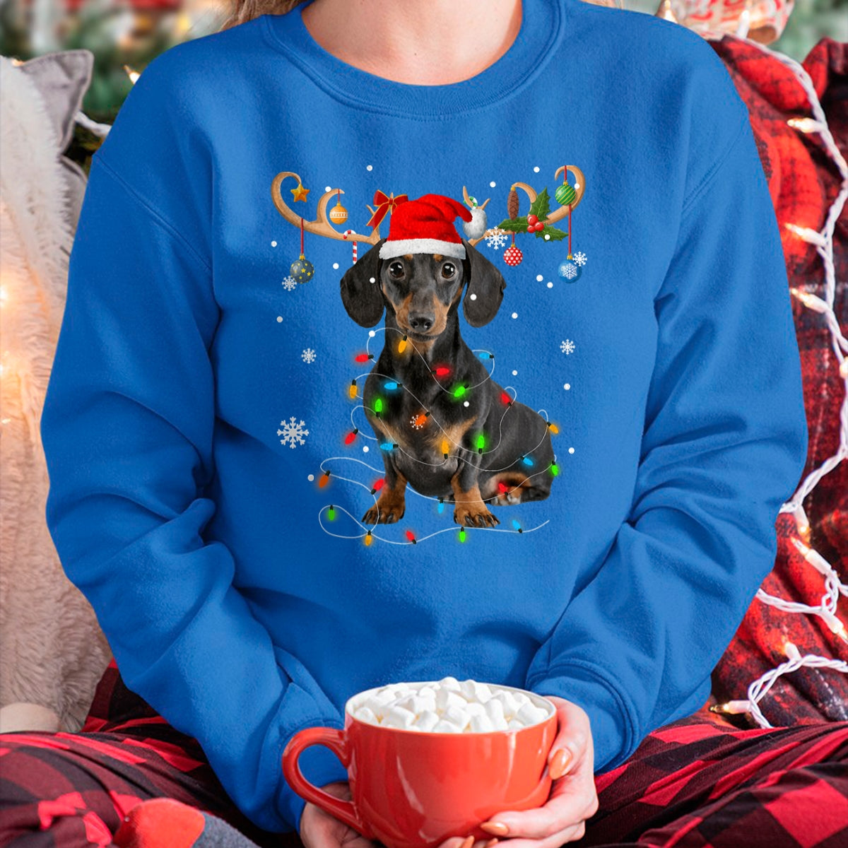 Funny Dachshund Christmas Reindeer Christmas Lights Pajama T-Shirt - Christmas Unisex T-Shirt/Hoodie/Sweatshirt - SNOW00