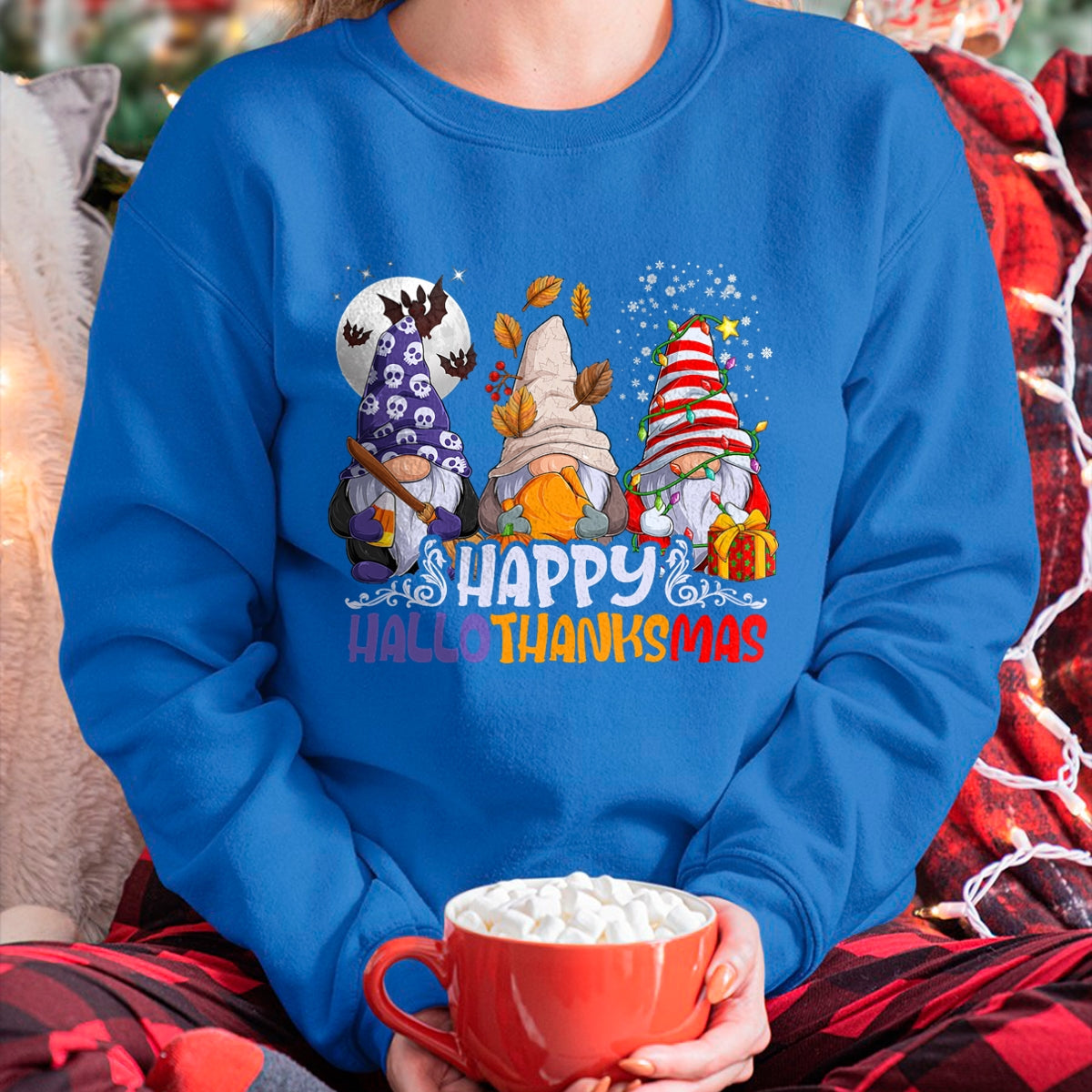 HalloThanksMas Gnomes Halloween Thanksgiving Christmas Happy T-Shirt - Christmas Unisex T-Shirt/Hoodie/Sweatshirt - SNOW00