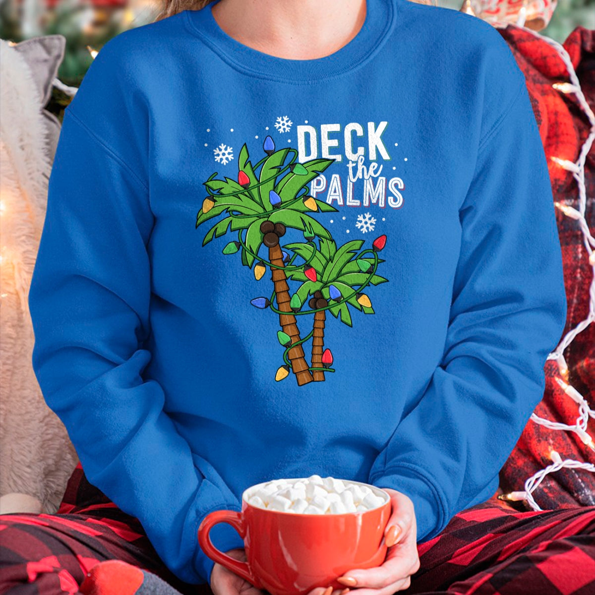 Deck The Palms Tropical Hawaii Christmas Palm Tree Lights T-Shirt - Christmas Unisex T-Shirt/Hoodie/Sweatshirt - SNOW00