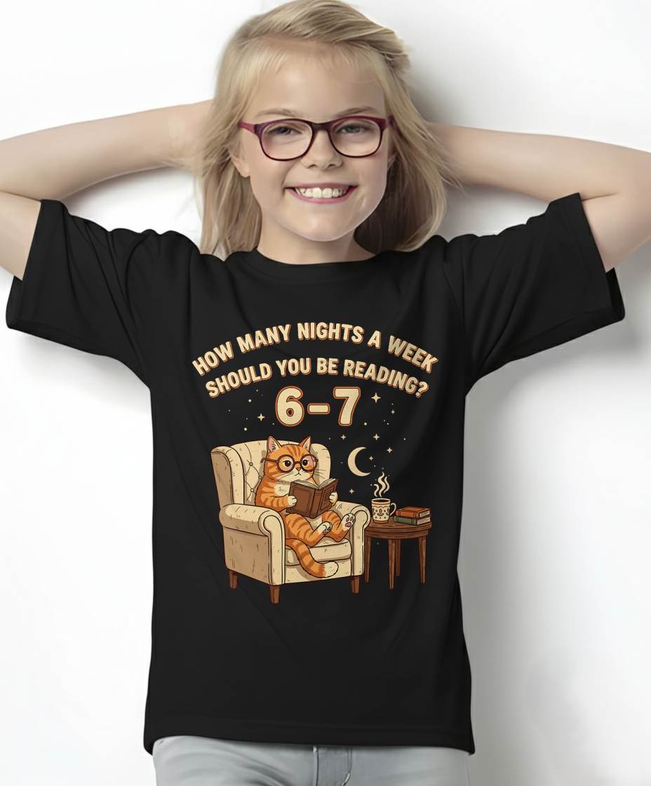 Funny Cat Reading 6-7 Meme English Teacher Book Lover Humor T-Shirt