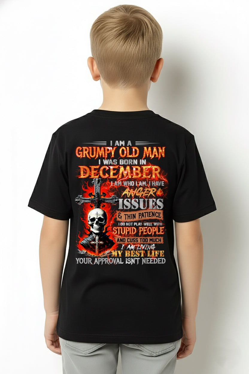 DECEMBER - GRUMPY OLD MAN T-SHIRT - FUNNY SKULL ANGER ISSUES TEE - PERFECT GIFT FOR MEN snow12 / male (SKU12-319-12)