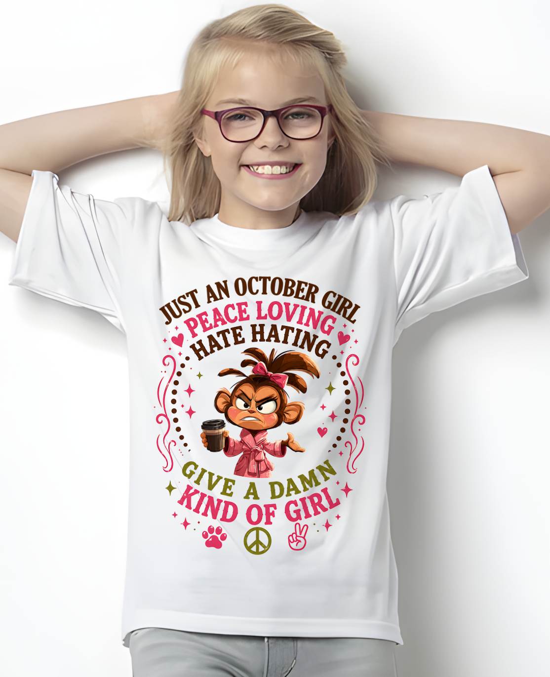 OCTOBER SHIRT JUST A OCTOBER GIRL PEACE LOVING HATE HATING - SNOW10 (SKU2605-239-10)