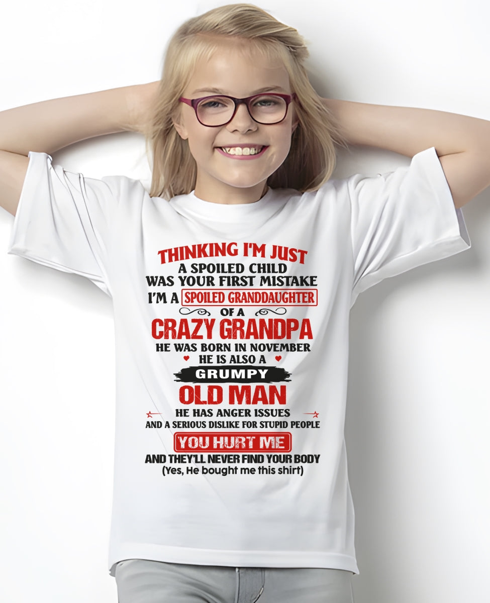 Spoiled Granddaughter of a Crazy Grandpa Shirt – Birthday Gift from November Grandpa / Man - snow11 (SKU12-200-11)
