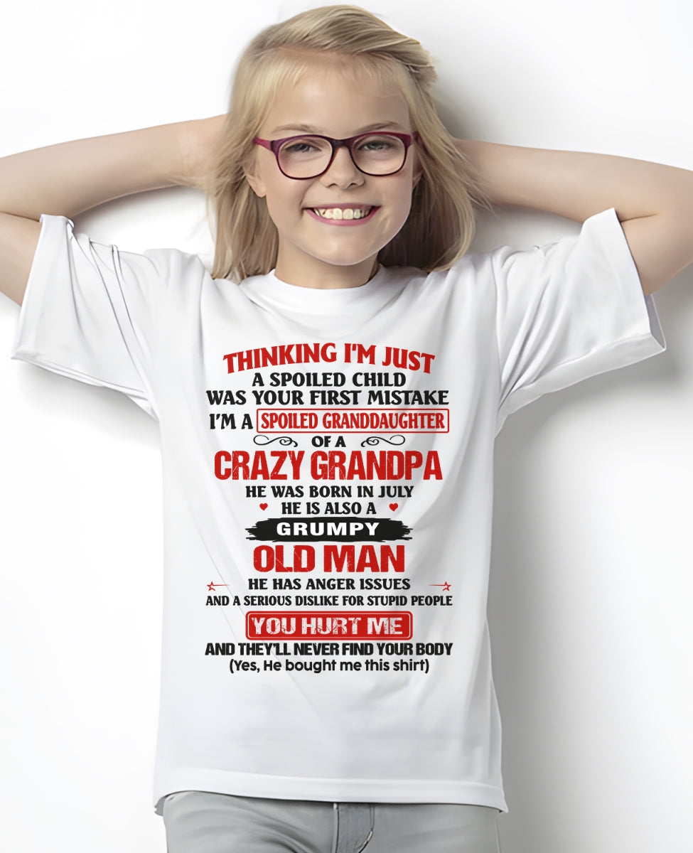 Spoiled Granddaughter of a Crazy Grandpa Shirt – Birthday Gift from July Grandpa / Man - snow07 (SKU12-200-07)