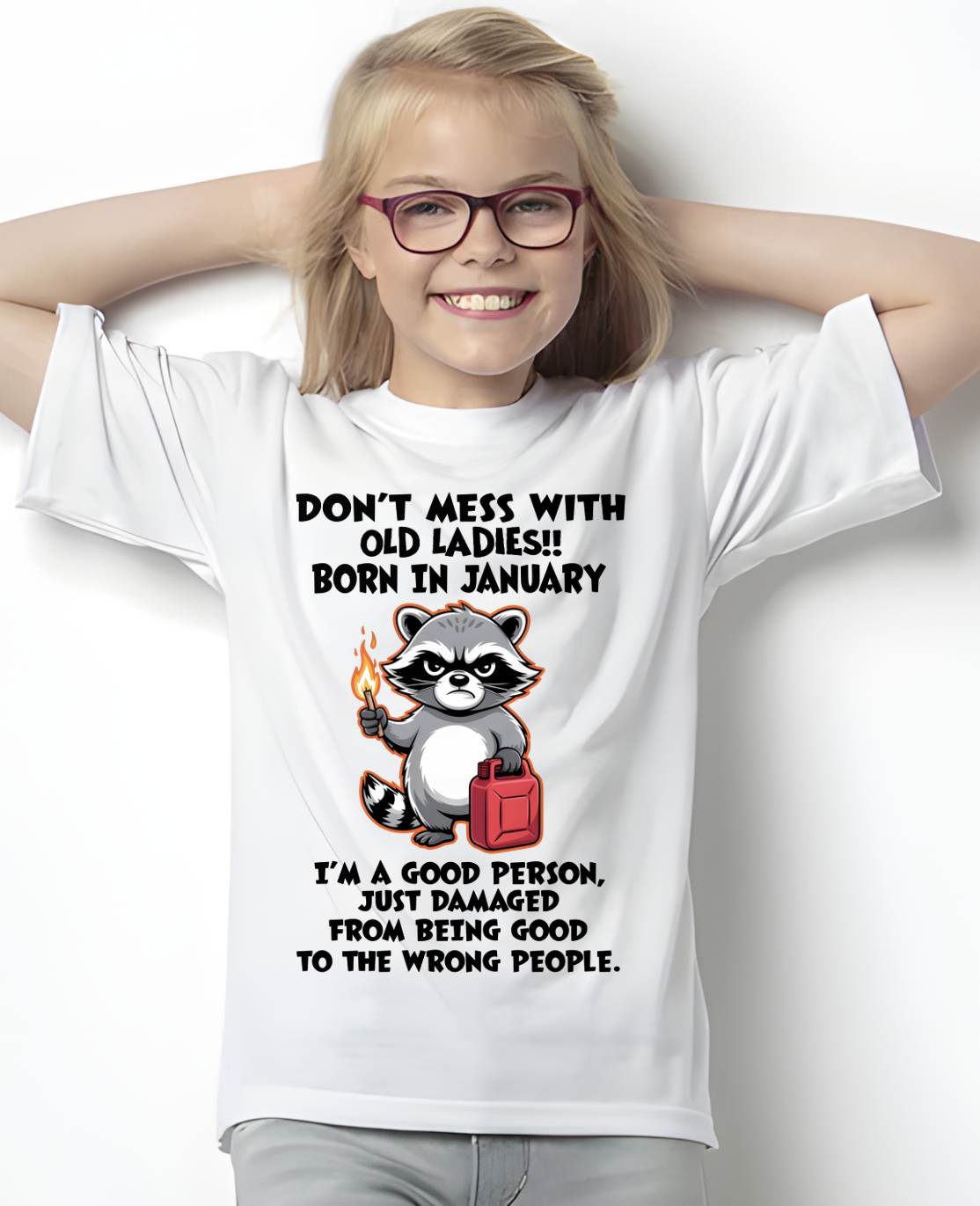 JANUARY SHIRT, DAMAGED FROM BEING GOOD TO THE WRONG PEOPLE - SNOW01 (SKU2604-282-01)