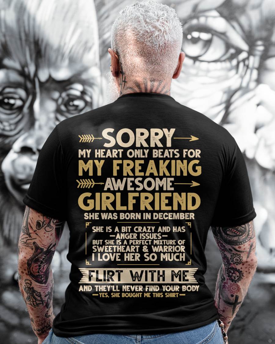 DECEMBER, SORRY MY HEART ONLY BEATS FOR MY GIRLFRIEND – GIFT T SHIRT FROM WIFE FOR HUSBAND – SNOW MALE12 (SKU2602-23-12)