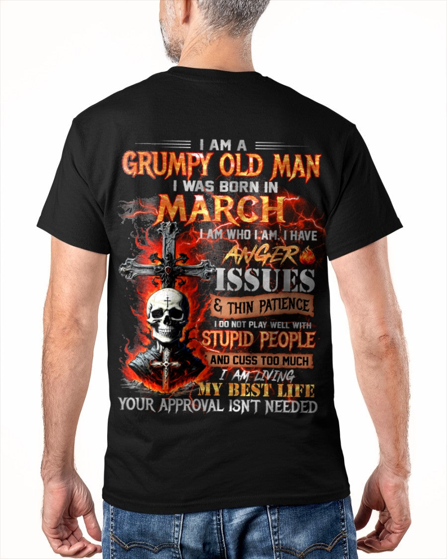 MARCH - GRUMPY OLD MAN T-SHIRT - FUNNY SKULL ANGER ISSUES TEE - PERFECT GIFT FOR MEN snow03 / male (SKU12-319-03)