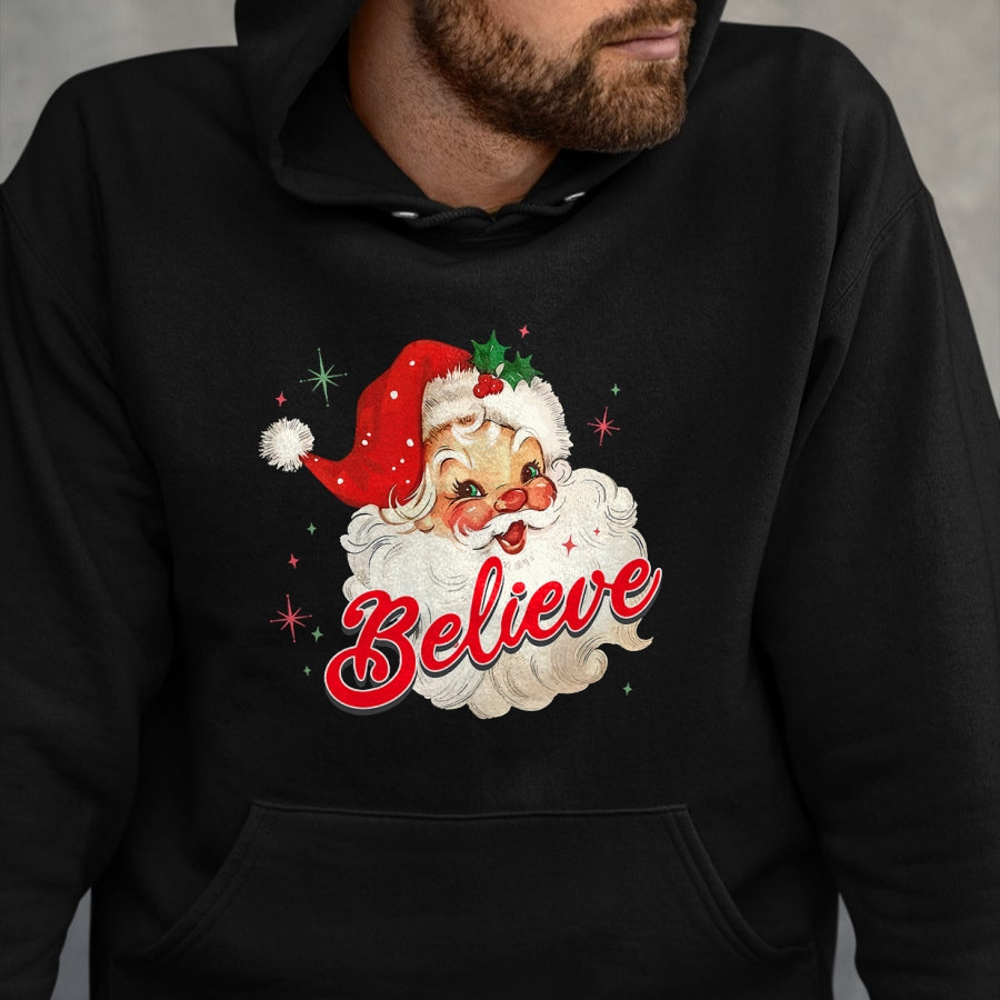 Vintage Santa Claus Believe Christmas Women Boys Girls T-Shirt - Christmas Unisex T-Shirt/Hoodie/Sweatshirt - SNOW00