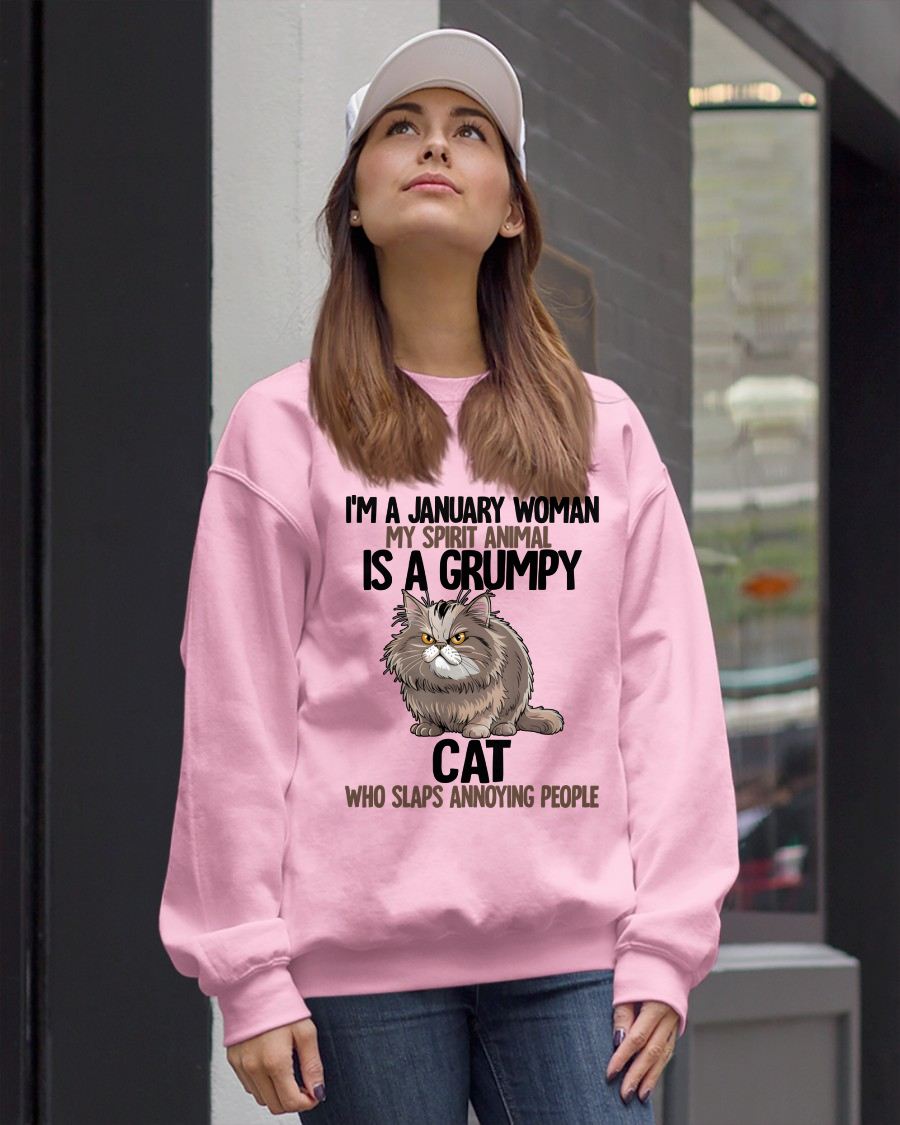 JANUARY - MY SPIRIT ANIMAL IS A GRUMPY CAT - BIRTHDAY SHIRT FOR WOMEN - SNOW01 (SKU12-278-01)