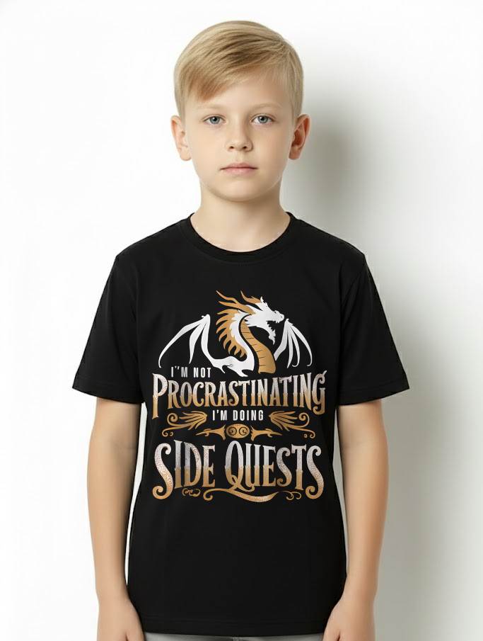 Epic Gamer Fantasy Adventure Apparel I'm Not Procrastinating I'm Doing Side Quests Dragon T-Shirt