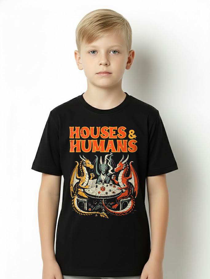 Gaming Houses Humans Funny RPG Parody Gamer Kids T-Shirt