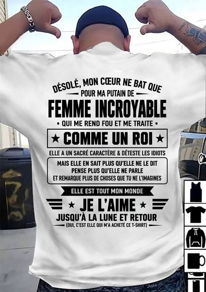 JE L’AIME JUSQU’À LA LUNE ET RETOUR - T-SHIRT DE FEMME POUR SON MARI - SNOW00 (SKU2609-32-00)