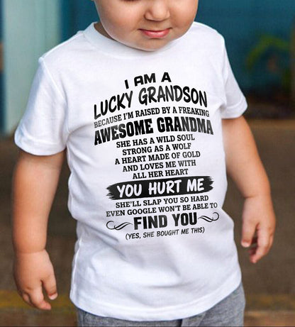 I AM A LUCKY GRANDSON - SHIRT FROM GRANDMA TO GRANDSON - SNOW00 (SKU2609-327-00)