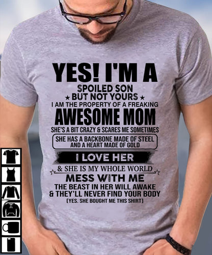 I AM THE PROPERTY OF A FREAKING AWESOME MOM - GIFT T SHIRT FROM MOM TO SON - SNOW00 (SKU2603-08-00)