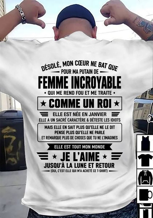 T-SHIRT JANVIER, JE L’AIME JUSQU’À LA LUNE ET RETOUR - T-SHIRT DE FEMME POUR SON MARI - SNOW01 (SKU2609-32-01)