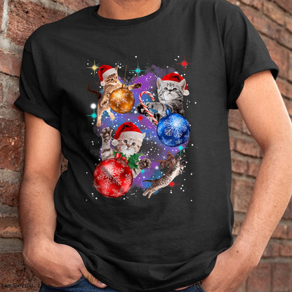 Cute Christmas Cats In Space Ornaments Graphic T-Shirt - Christmas Unisex T-Shirt/Hoodie/Sweatshirt - SNOW00