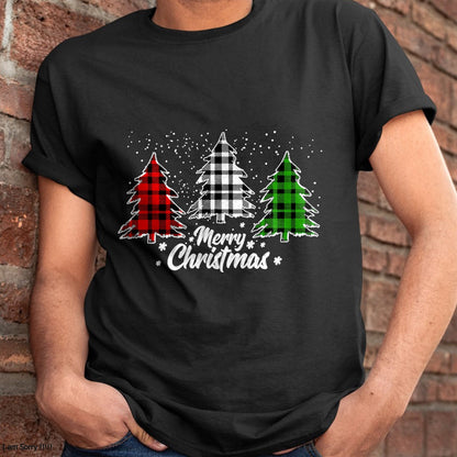 Merry Christmas Tree Xmas Buffalo Plaid Red White Green T-Shirt - Christmas Unisex T-Shirt/Hoodie/Sweatshirt - SNOW00