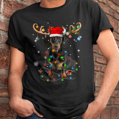 Funny Dachshund Christmas Reindeer Christmas Lights Pajama T-Shirt - Christmas Unisex T-Shirt/Hoodie/Sweatshirt - SNOW00