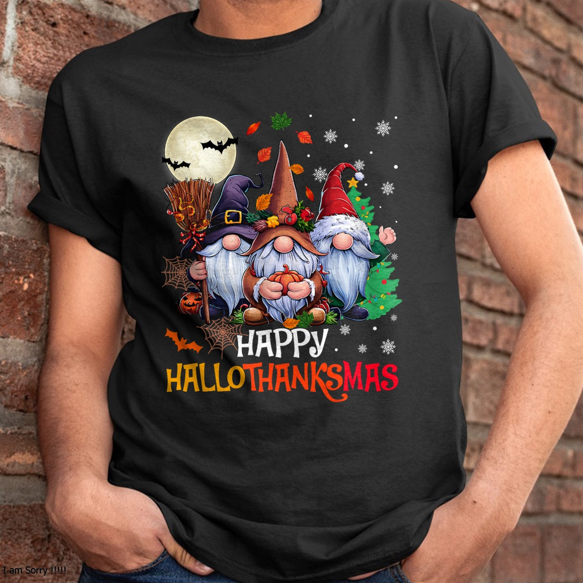 Happy Hallothanksmas Gnomes Lover Halloween Merry Christmas T-Shirt - Christmas Unisex T-Shirt/Hoodie/Sweatshirt - SNOW00
