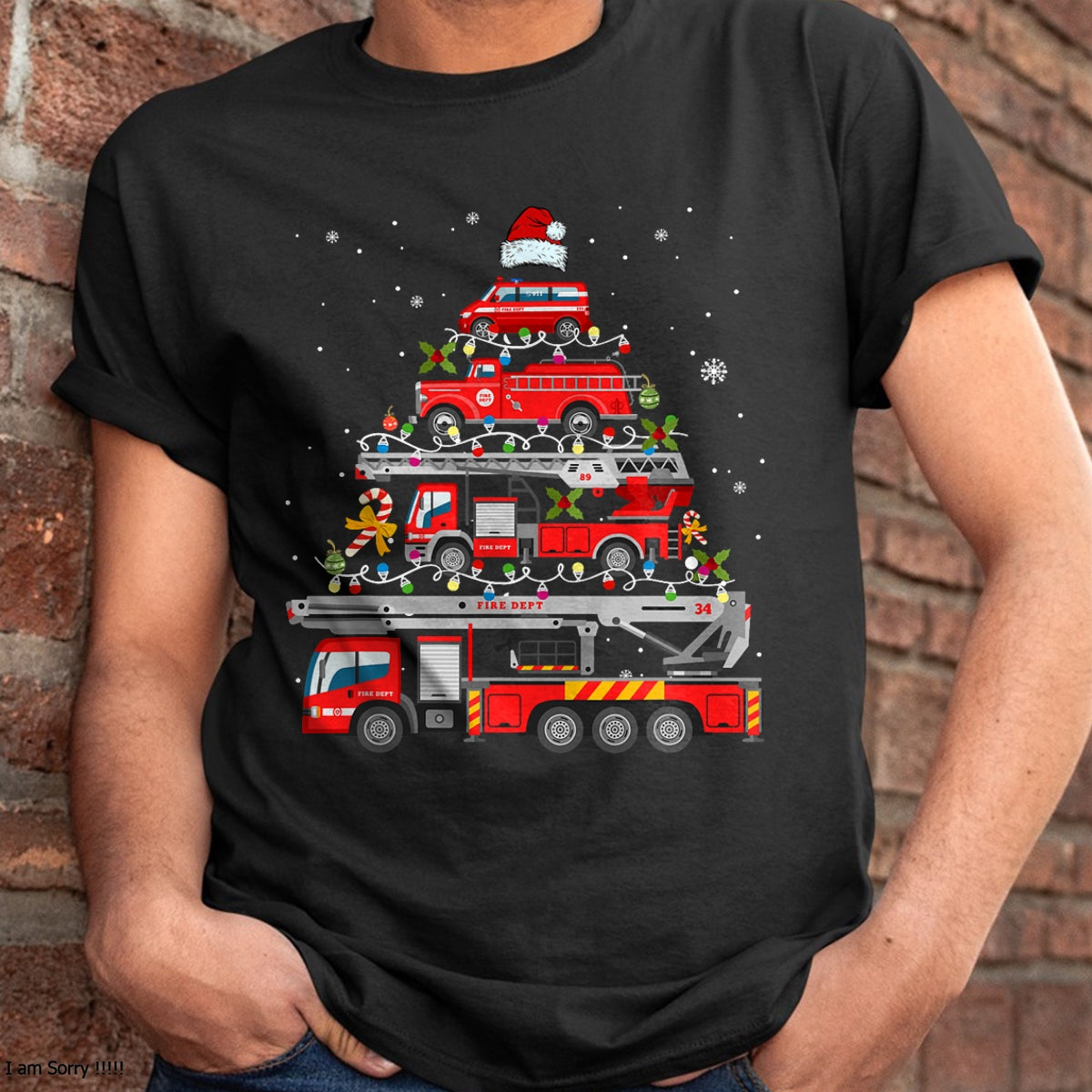 Firefighter Fire Truck Christmas Tree Lights Santa Fireman T-Shirt - Christmas Unisex T-Shirt/Hoodie/Sweatshirt - SNOW00