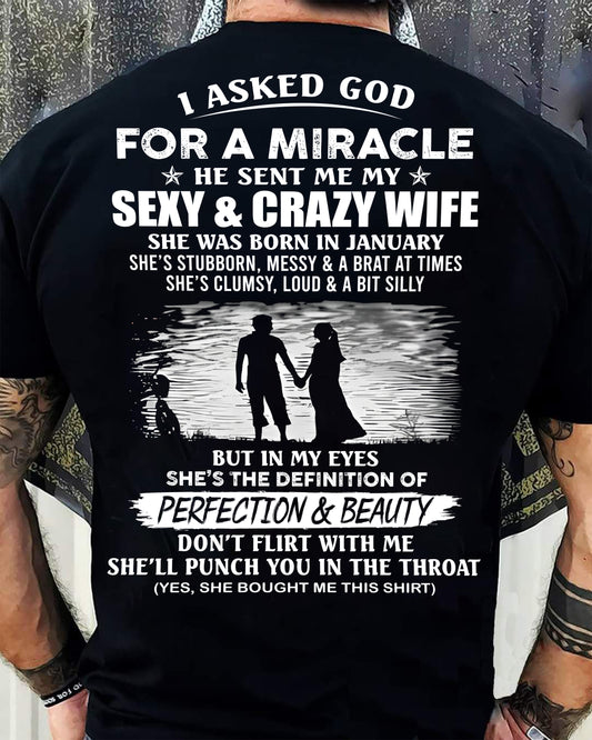JANUARY, SHE’S THE DEFINITION OF PERFECTION & BEAUTY - GIFT SHIRT FROM WIFE - SNOW01 (SKU2606-340-01)