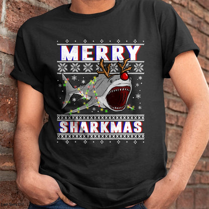 Funny Sharkmas Shark Ugly Christmas Sweaters T-Shirt - Christmas Unisex T-Shirt/Hoodie/Sweatshirt - SNOW00