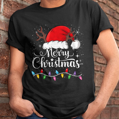 Merry Christmas Red Santa Hat Reindeer Xmas Family Men Women T-Shirt - Christmas Unisex T-Shirt/Hoodie/Sweatshirt - SNOW00