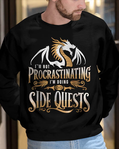 Epic Gamer Fantasy Adventure Apparel I'm Not Procrastinating I'm Doing Side Quests Dragon T-Shirt