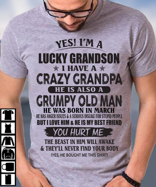 MARCH - LUCKY GRANDSON OF CRAZY GRANDPA -  PERFECT GIFT FROM GRANDPA - SNOW03 (SKU12-145-03)