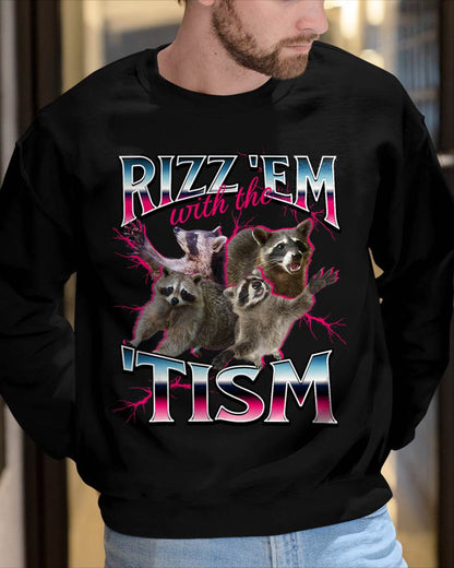 Autism Funny Rizz Em with The Tism Meme Autistic Racoon T-Shirt