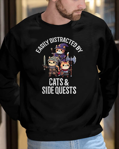 Gamer Easily Distracted by Cats Side Quests Men Boys Kids T-Shirt