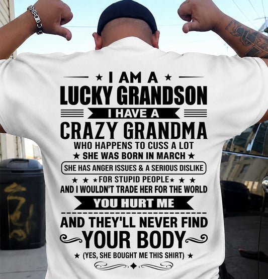 MARCH, I AM A LUCKY GRANDSON, GIFT SHIRT FROM GRANDMA FOR GRANDSON - SNOW03 (SKU2607-109-03)