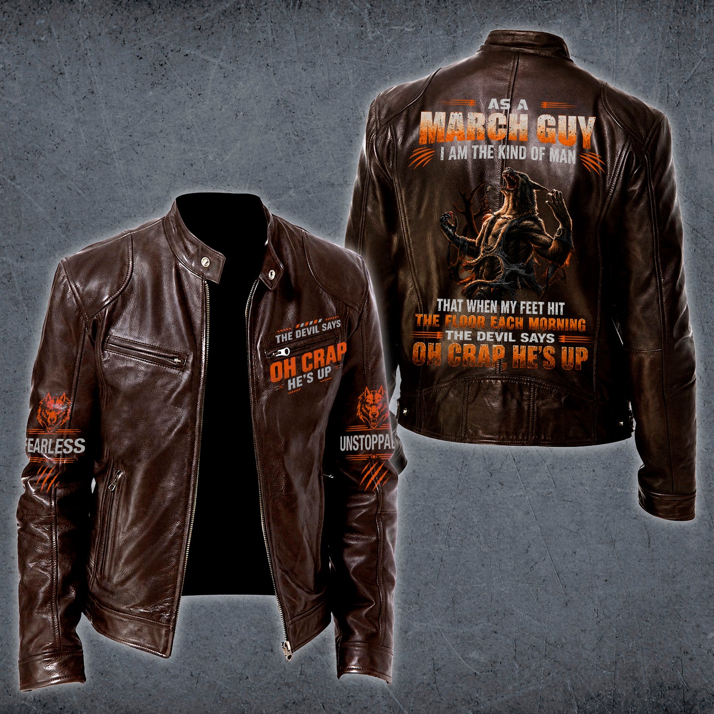 MARCH Motorcycle Leather Jacket（GC) A09-258-THE DEVIL SAYS OH CRAP, HE'S UP - SNOW MALE03 (SKU2607-82-03)