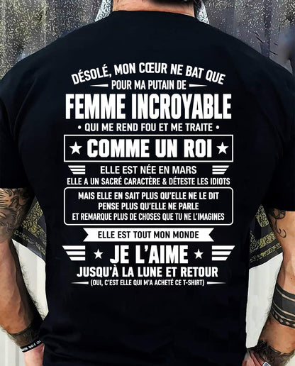 MARS T-SHIRT, JE L’AIME JUSQU’À LA LUNE ET RETOUR - T-SHIRT DE FEMME POUR SON MARI - SNOW03 (SKU2609-34-03)