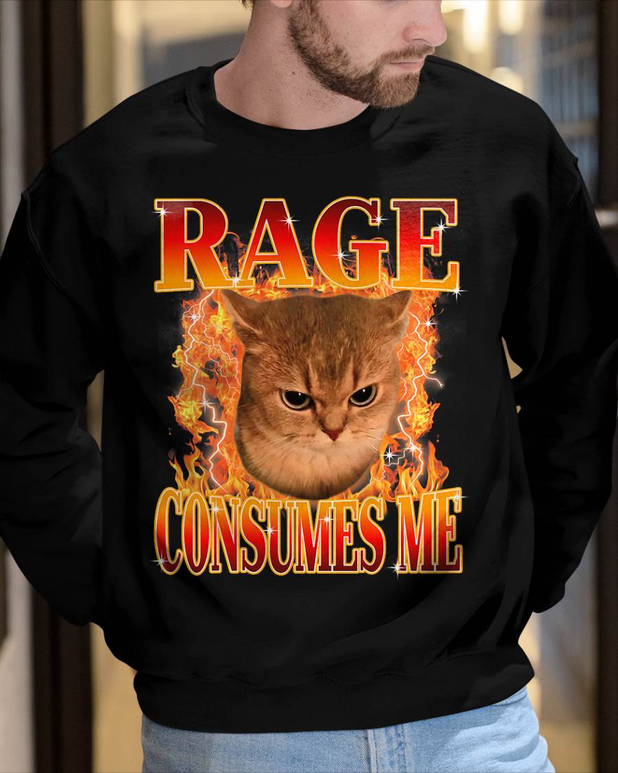 Rage Consumes Me Angry Cat Meme Funny Saying Cats Animals T-Shirt