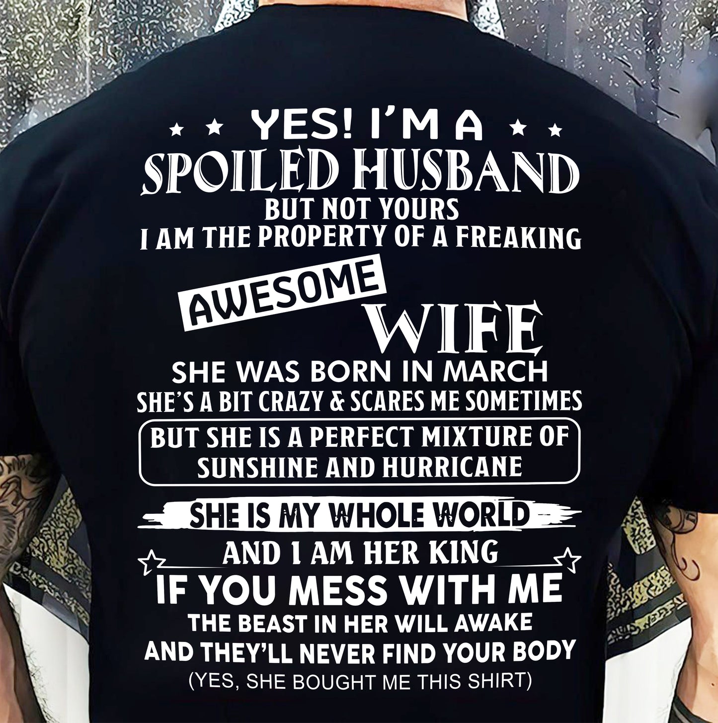 MARCH, I AM THE PROPERTY OF A FREAKING AWESOME WIFE Gift T Shirt from Wife for Husband – SNOW MALE03 (SKU12-232-03)