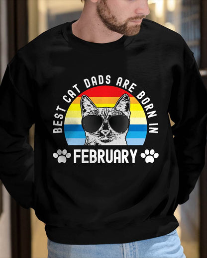 Best Cat Dads Born In February Retro Birthday Men Cat Daddy T-Shirt