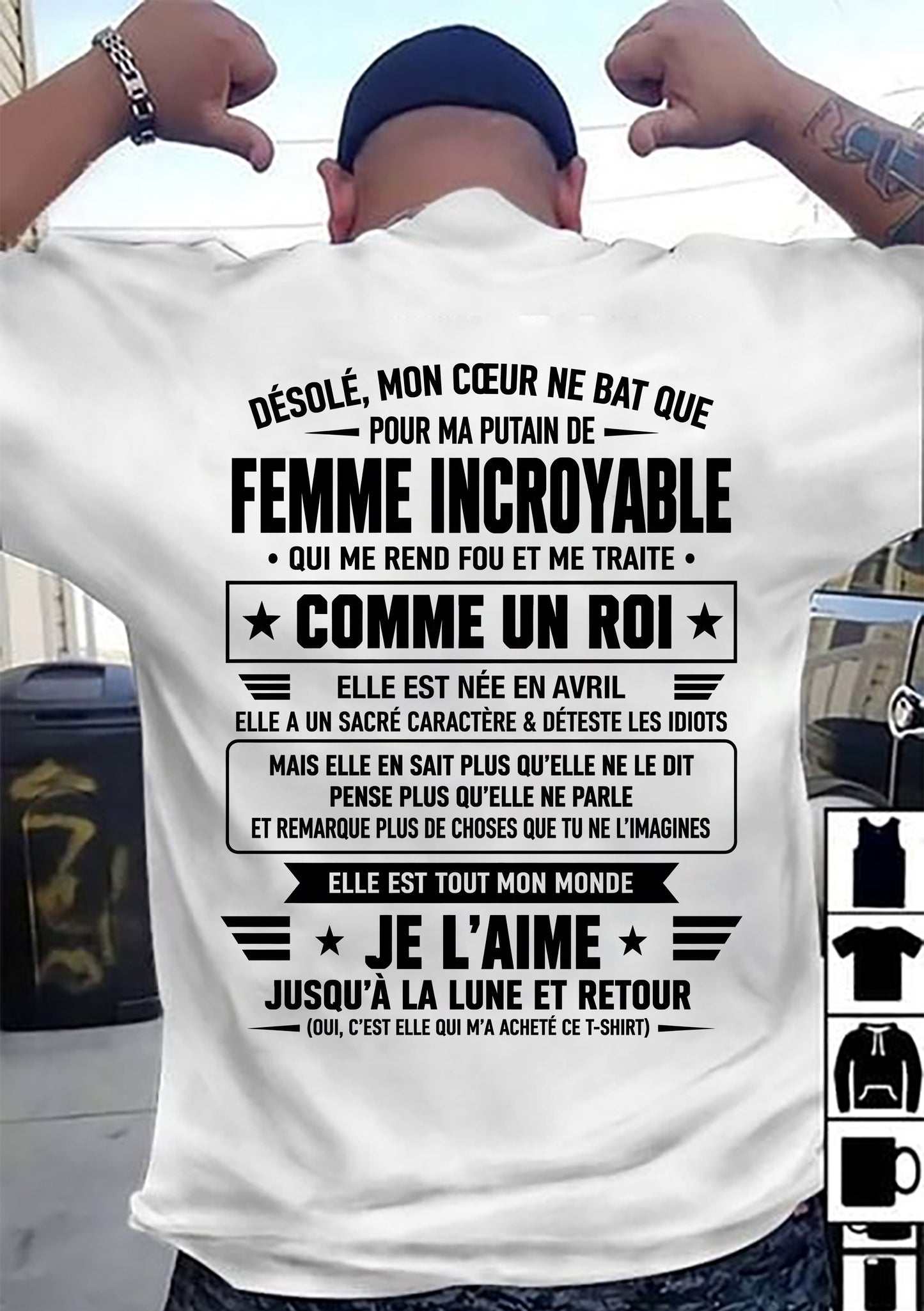 T-SHIRT AVRIL, JE L’AIME JUSQU’À LA LUNE ET RETOUR - T-SHIRT DE FEMME POUR SON MARI - SNOW04 (SKU2609-32-04)