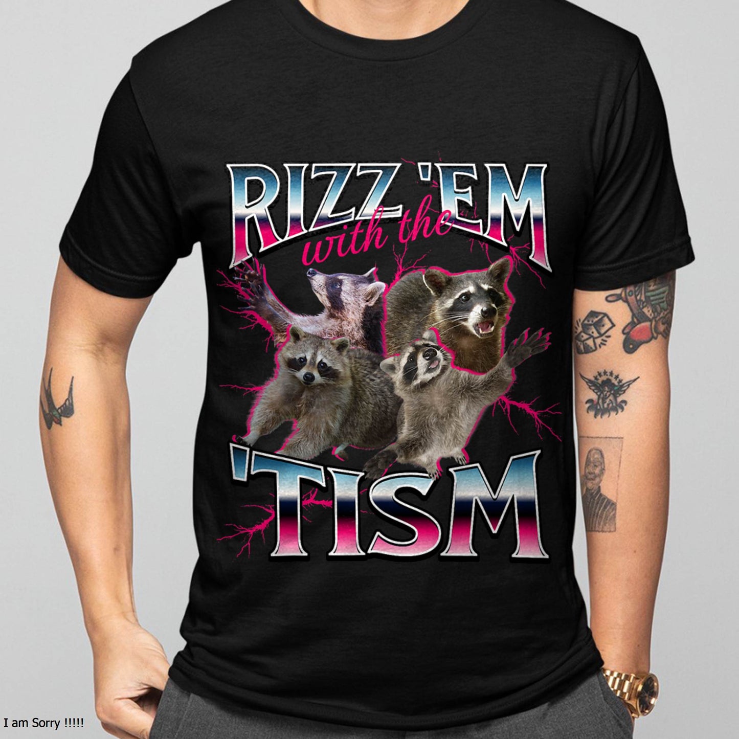Autism Funny Rizz Em with The Tism Meme Autistic Racoon T-Shirt