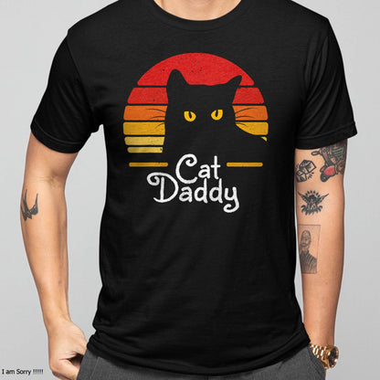 Cat Daddy Retro 70s 80s Black Cat Men Funny Cat Dad Gifts T-Shirt