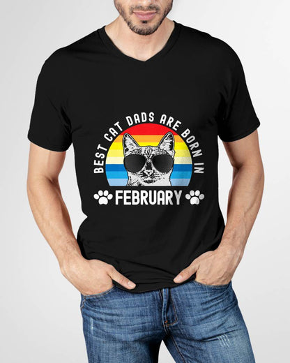 Best Cat Dads Born In February Retro Birthday Men Cat Daddy T-Shirt