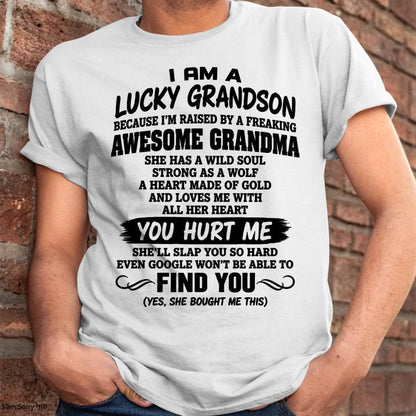 I AM A LUCKY GRANDSON - SHIRT FROM GRANDMA TO GRANDSON - SNOW00 (SKU2609-327-00)