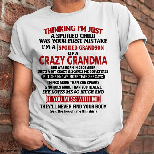 DECEMBER - I'M A SPOILED GRANDSON OF A CRAZY GRANDMA - From Grandma - snow12 (SKU-GMS1-NTT12)