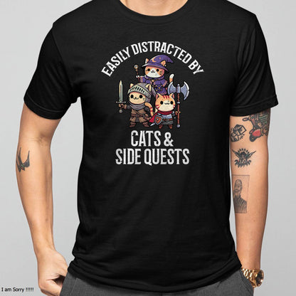 Gamer Easily Distracted by Cats Side Quests Men Boys Kids T-Shirt