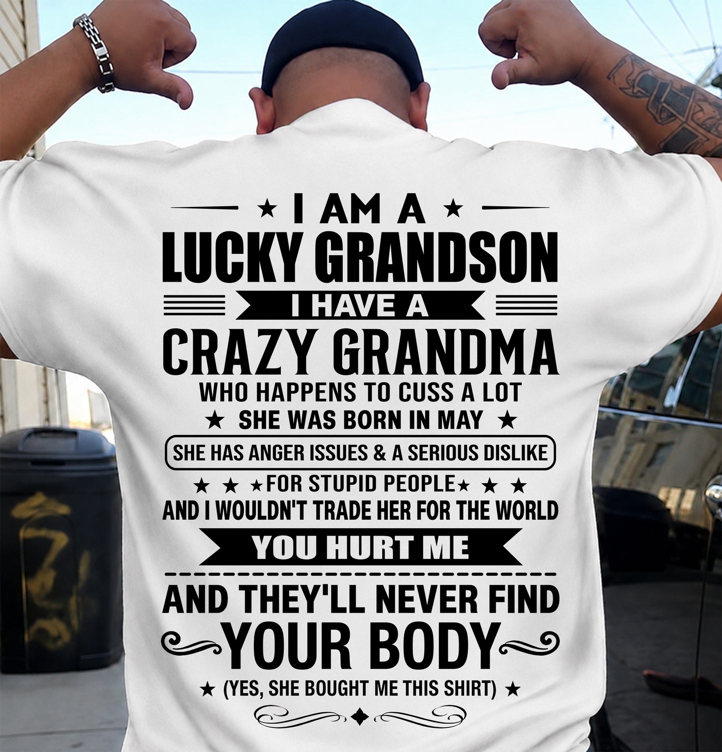 MAY, I AM A LUCKY GRANDSON, GIFT SHIRT FROM GRANDMA FOR GRANDSON - SNOW05 (SKU2607-109-05)