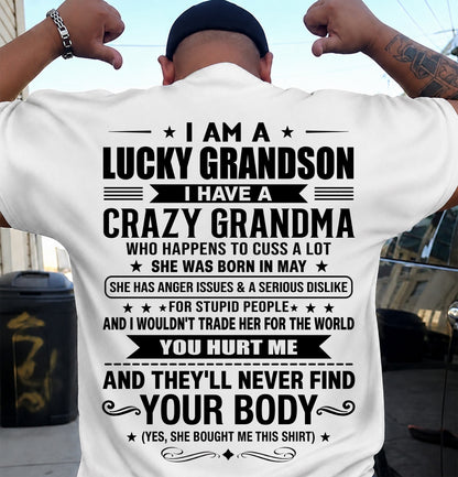 MAY, I AM A LUCKY GRANDSON, GIFT SHIRT FROM GRANDMA FOR GRANDSON - SNOW05 (SKU2607-109-05)