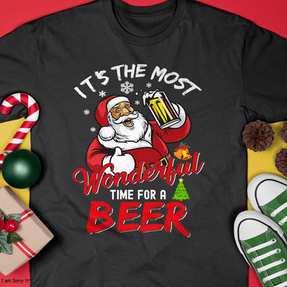 Funny Christmas Santa Claus Drinking Beer Wonderful Time T-Shirt - Christmas Unisex T-Shirt/Hoodie/Sweatshirt - SNOW00